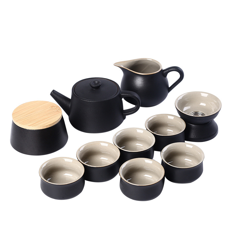 日式黑陶功夫茶具套装 办公家用简约陶瓷茶壶茶杯礼盒 轻奢商务礼品
