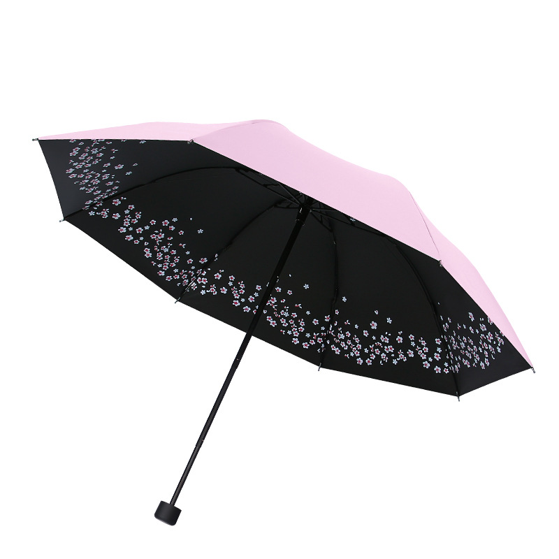 【碎花漫天】三折叠黑胶遮阳防晒防紫外线太阳伞 手动晴雨两用伞 夏日活动礼品