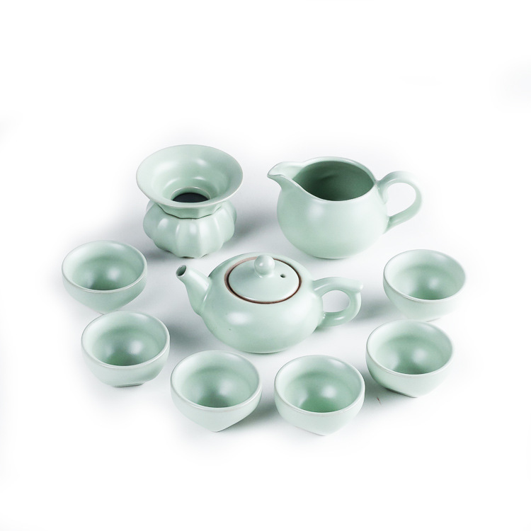 汝窑10头茶具套装 功夫盖碗骨瓷开片整套泡茶壶 杯子礼品定制