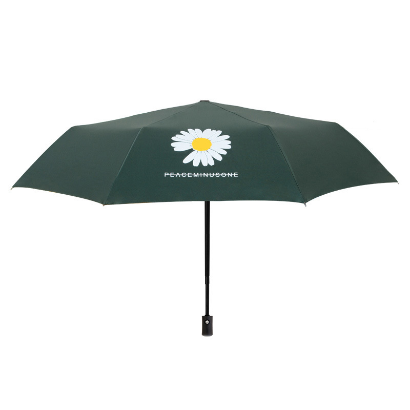 全自动小雏菊黑胶晴雨伞三折叠防晒防紫外线雨伞 促销礼品