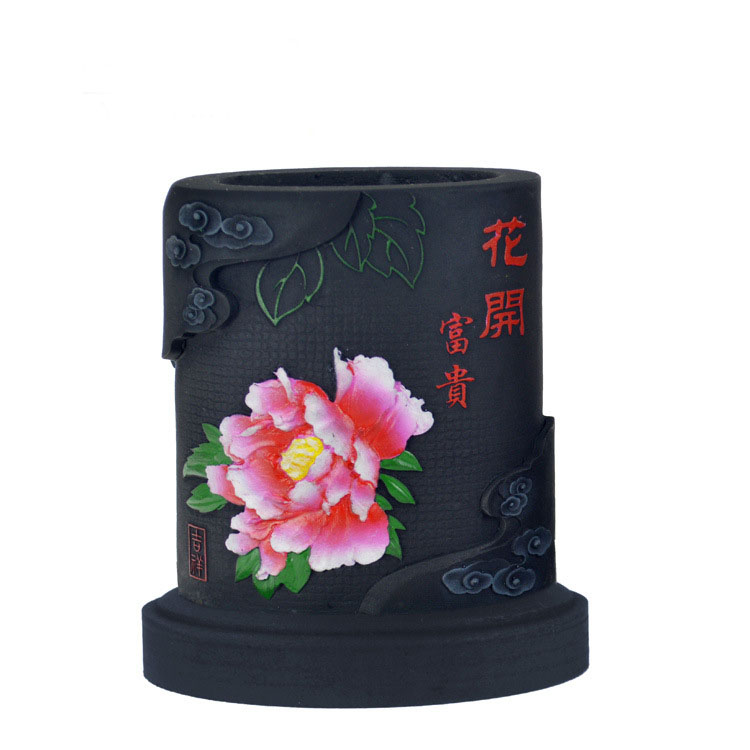花开富贵笔筒 活性炭雕家居饰品 桌面摆件
