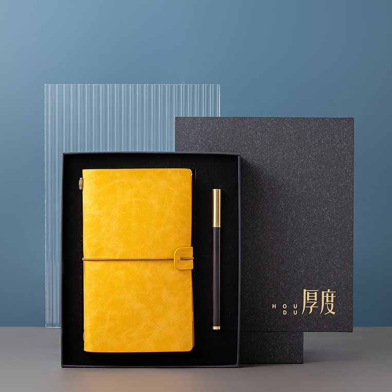 厚度 办公套装 羊巴皮手账本+金丝楠木笔组合套装 商务伴手礼