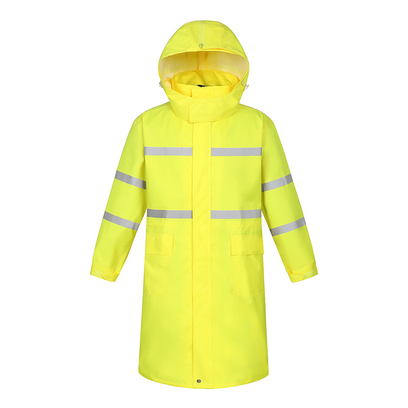 时尚荧光长款风衣反光雨衣 成人保安站岗连体雨披 安全出行用具
