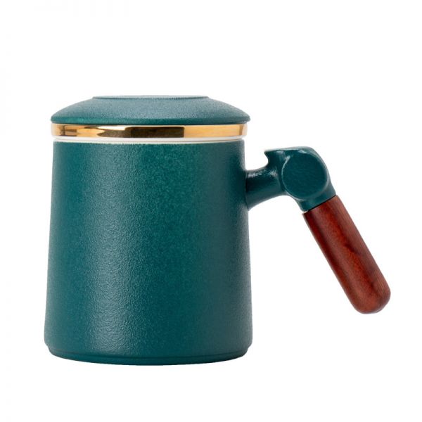 中国风陶瓷马克杯茶具礼盒 木把带盖茶水分离办公泡茶水杯 活动奖品买什么好