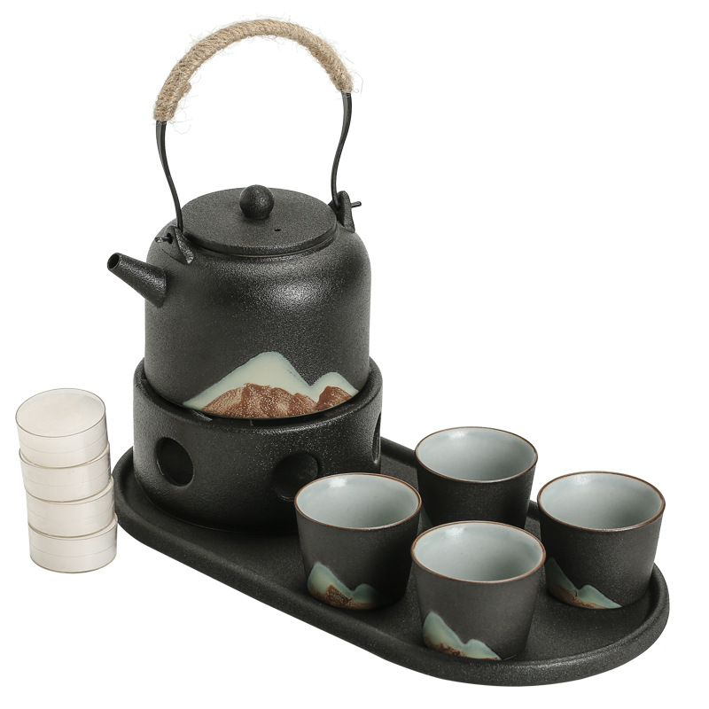远山日式提梁壶功夫茶具 办公简约家用手绘禅意陶瓷茶壶 商务赠礼