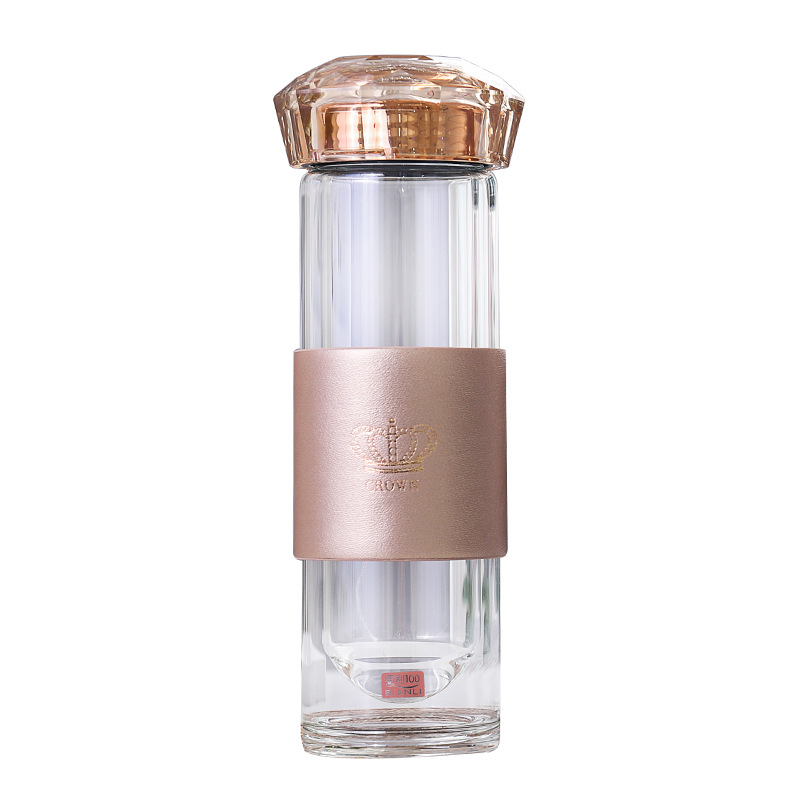 皇冠星耀金双层玻璃杯 创意户外小清新杯子230ml 员工活动小奖品