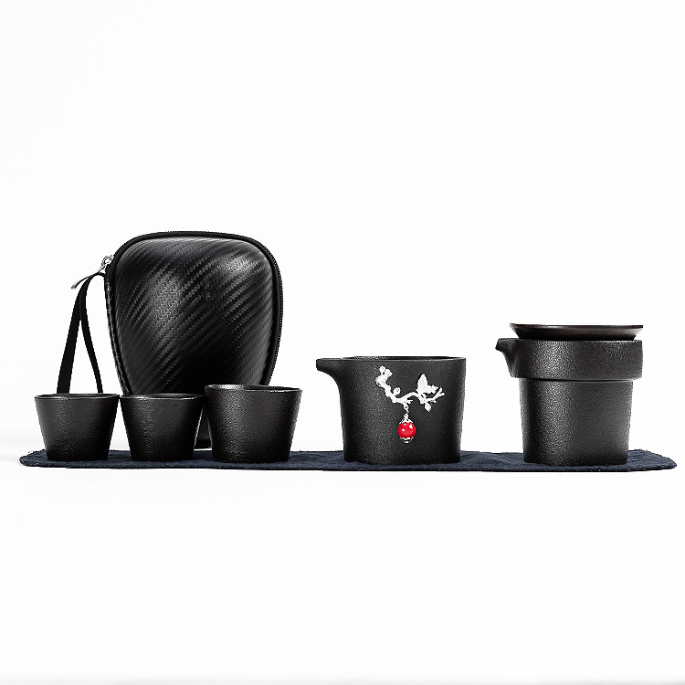 日式黑陶旅行茶具套装 陶瓷便携一壶三杯迷你收纳茶具 商务过节送礼