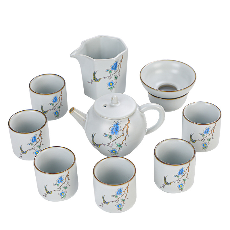 柏采铁胎汝窑陶瓷功夫茶具茶壶套装 开片可养汝瓷茶具礼盒 公司周年庆纪念品