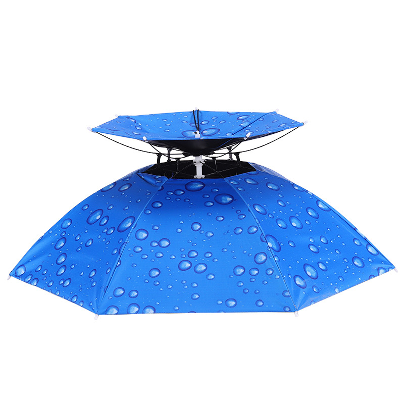 双层黑胶防雨钓鱼伞帽 头戴式防晒采茶头顶雨伞帽户外遮阳垂钓 社区活动奖品