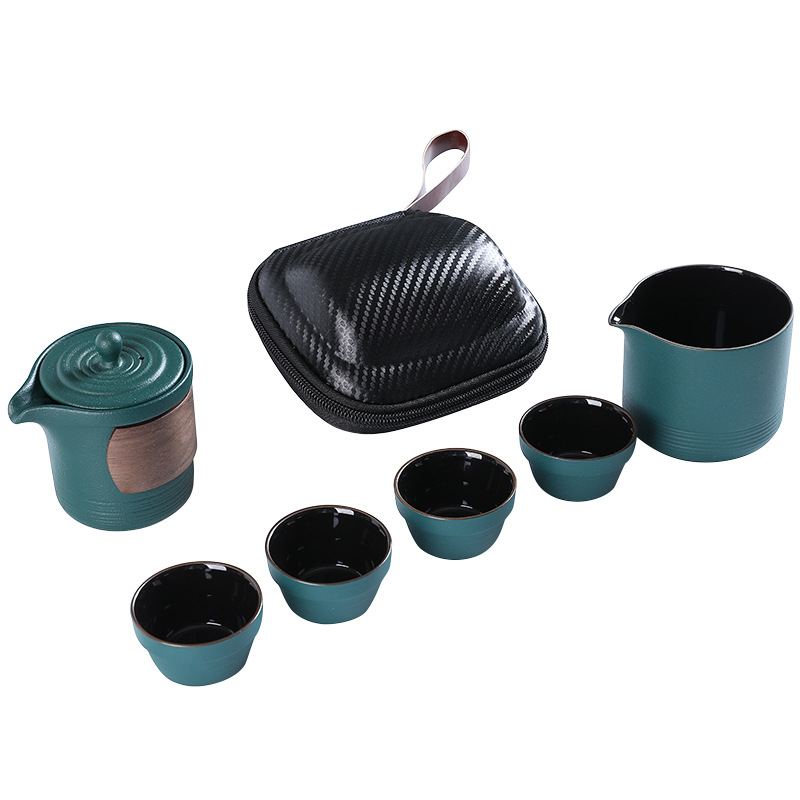 防烫创意陶瓷茶具旅行套装 一壶四杯一罐胶囊包茶具套装 商务精品礼物