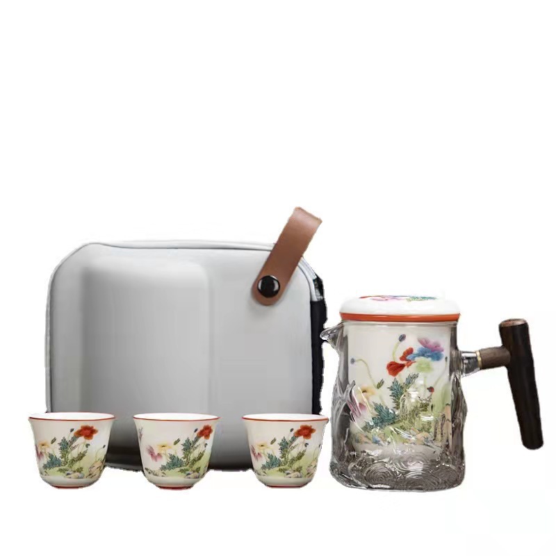 羊脂玉陶瓷快客杯便携旅行茶具 户外玻璃泡茶壶礼盒套装 送客户伴手礼