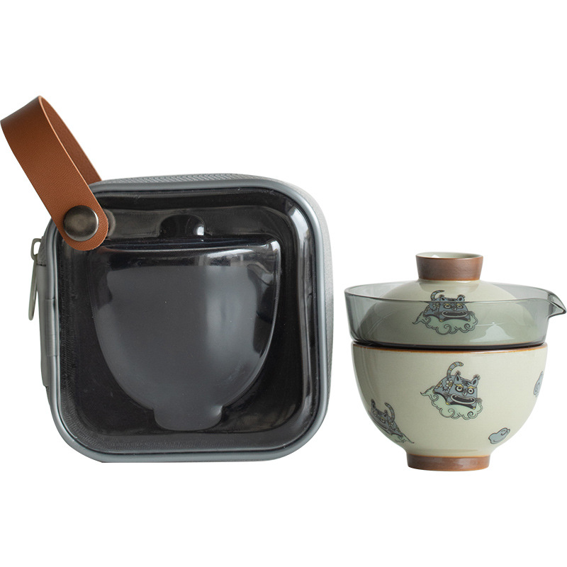 【与虎为伍】福虎一人饮快客杯盖碗玻璃茶海旅行茶具 办公茶具便携旅行包 送客户礼品