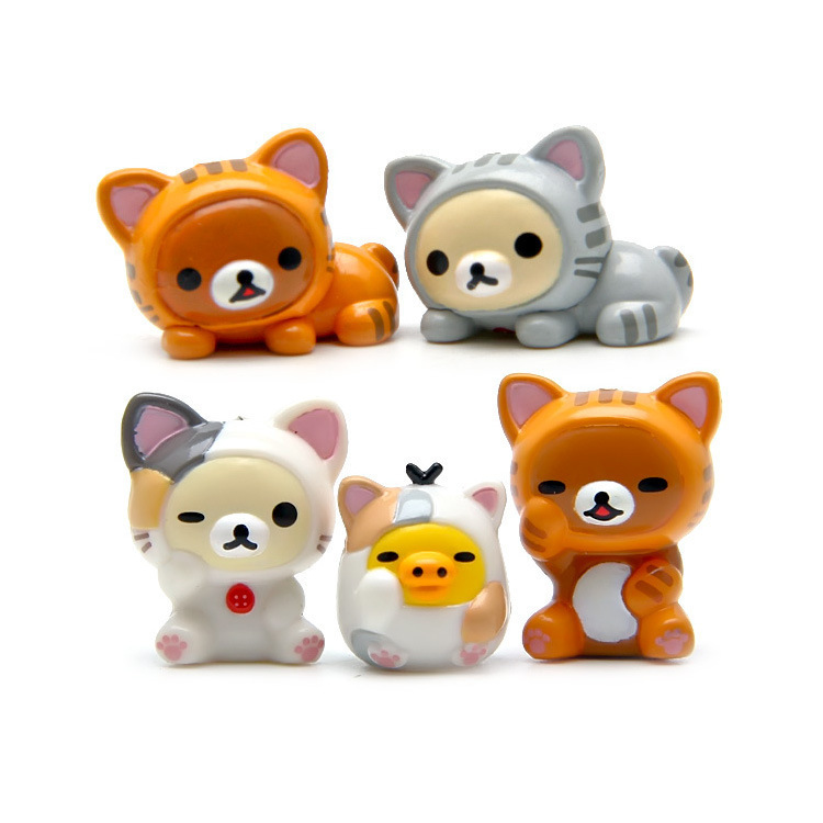 【1套5个】超萌轻松熊玩具手办桌面摆件  懒懒熊猫咪手工DIY公仔材料  卡通趣味礼品
