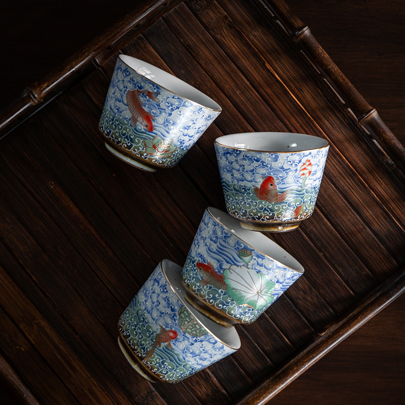 开运锦鲤茶杯 日式窑变复古陶瓷功夫茶杯 企业礼品