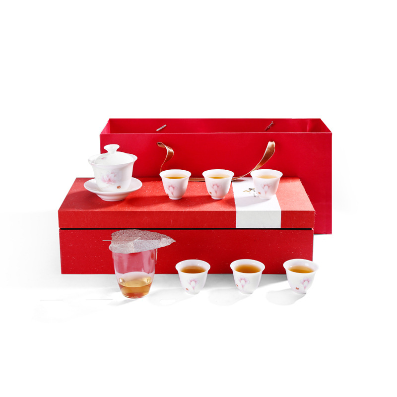 羊脂玉白瓷木棉花茶具套装 白瓷色釉功夫茶具组合 企业定制礼品