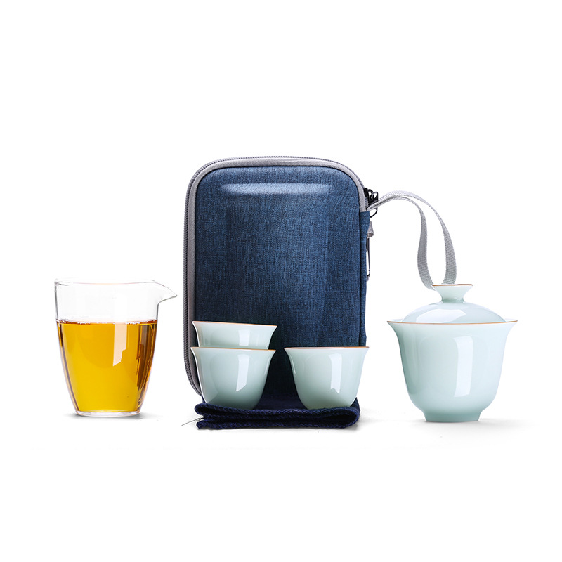 羊脂玉白瓷旅行茶具 便携式色釉功夫茶具套装 实用赠品