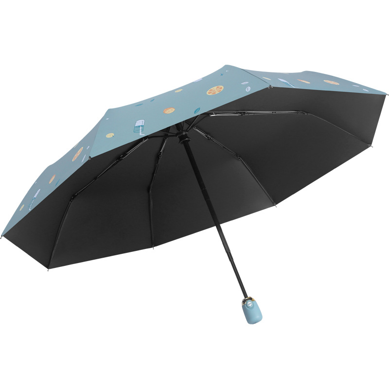 三折自动鸭蛋柄黑胶柠檬遮阳伞 三折自动黑胶雨伞 广告伴手礼