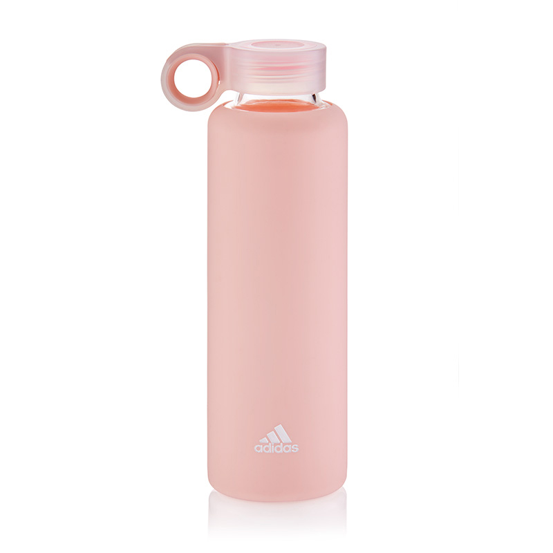  阿迪达斯（adidas）清新明朗樱花粉玻璃杯（400ml） 防滑隔热运动水杯 公司活动礼品