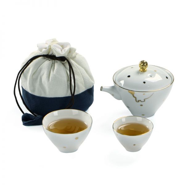 陶瓷一壶两杯日式功夫茶具礼盒套装 天青雅白便携旅行快客杯 母亲节礼品