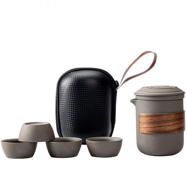 【君福】便携紫砂茶具旅行泡茶套装 一壶四杯户外车载快客杯旅游泡茶杯 房地产送给客户礼品