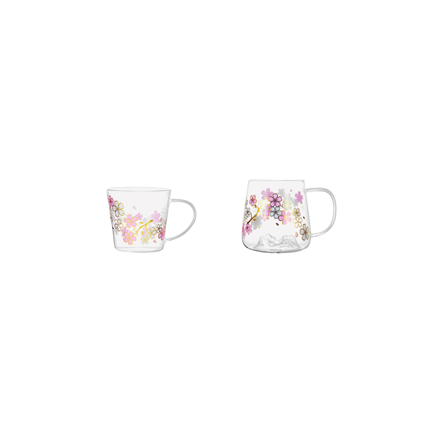 春夏大容量玻璃樱花杯 樱花纷飞渐变玻璃水杯 夏季礼品