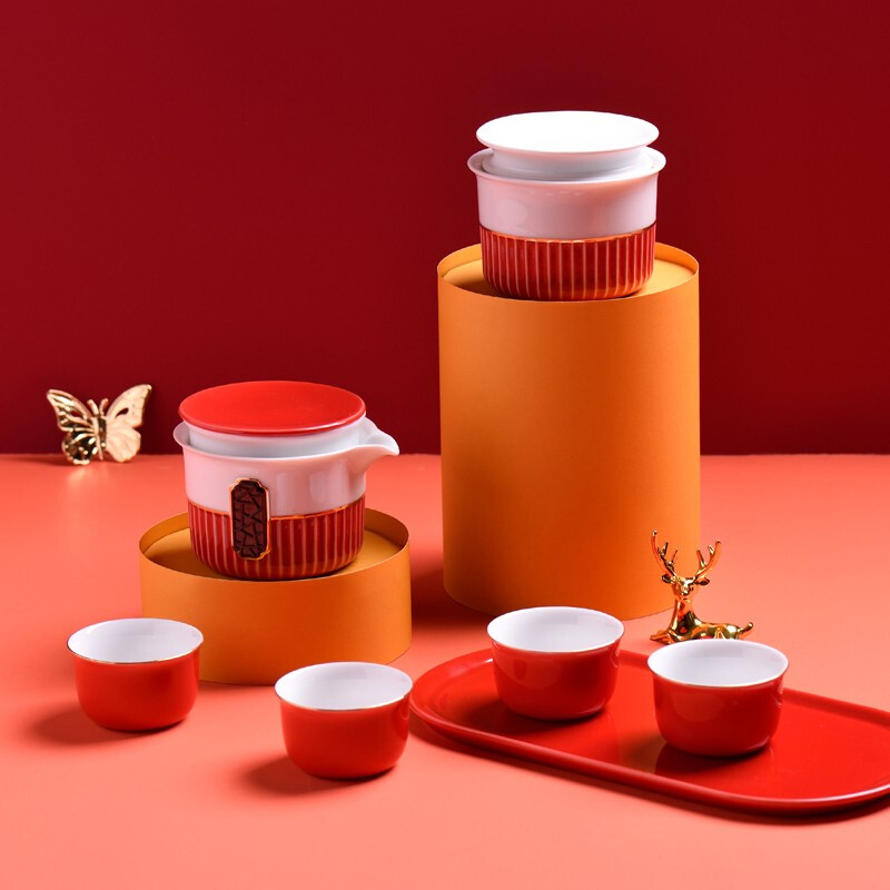尚品红韵茶具套装 托盘*1+小杯*4+茶叶罐*1+茶壶*1 单位活动纪念品