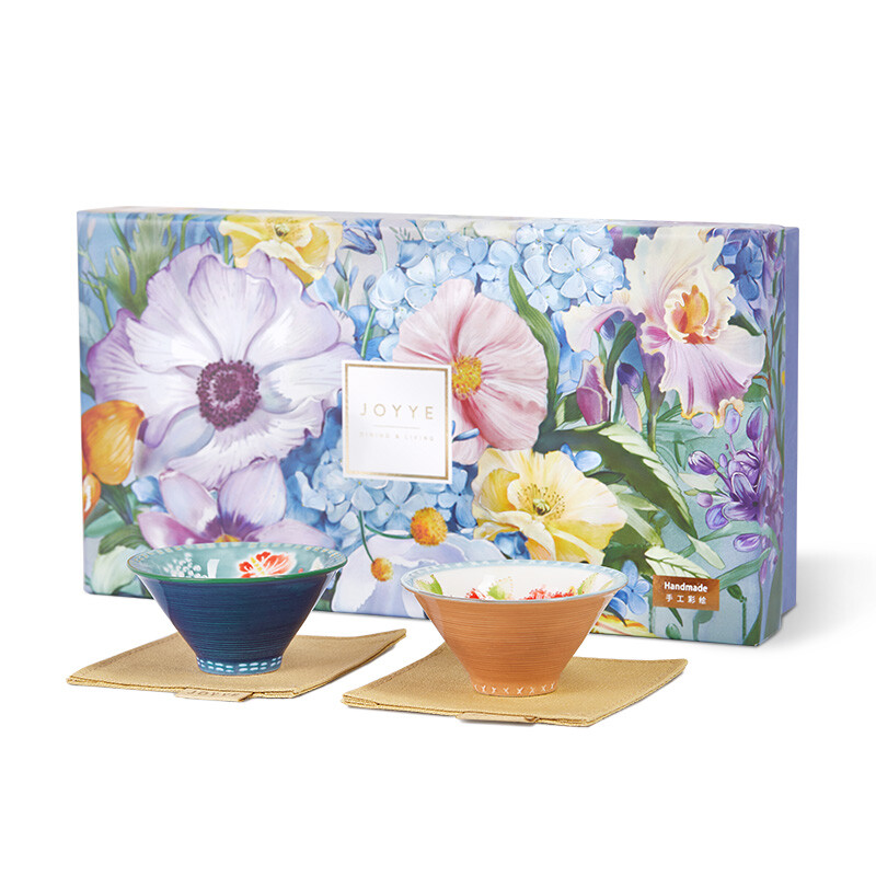 JOYYE   【布衣情】艺术手绘品茗杯礼盒   2*茶杯+2*杯垫    高端商务礼物
