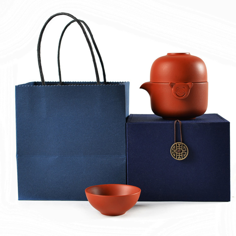宜兴紫砂快客杯套装 户外功夫茶具一壶两杯 紫砂茶具礼品