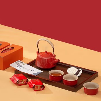 【茗心静月】2022中秋茶具食礼套装 茶壶茶杯套装+干泡盘+武夷肉桂茶叶+冰皮月饼2个 送客户商务礼品 