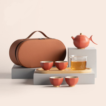 灯笼快客杯礼品套装 手提皮箱便携式茶具  创意茶具套组礼品