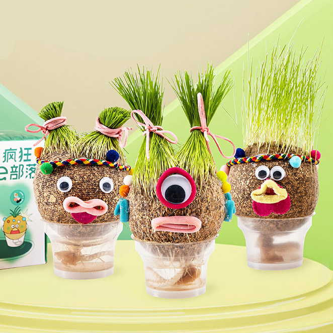 怪物朋友绑草头盆栽种植套装 解压桌面绿植装饰 送员工礼品