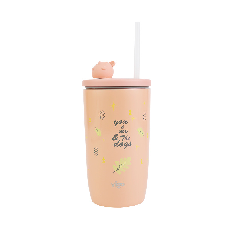 可爱少女心冰杯 小清新公仔吸管杯子500ml 夏季活动礼品