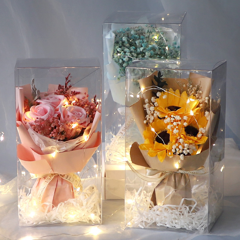 干花香皂花花束礼品装 出口品质花束+PVC盒+手提礼袋 教师节花束礼品