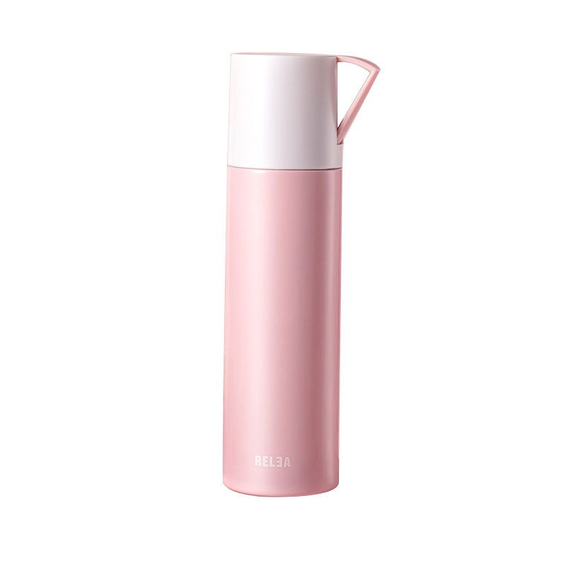 RELEA物生物 简色便携保温杯 带提手茶杯直身杯子500ml 礼品杯定制