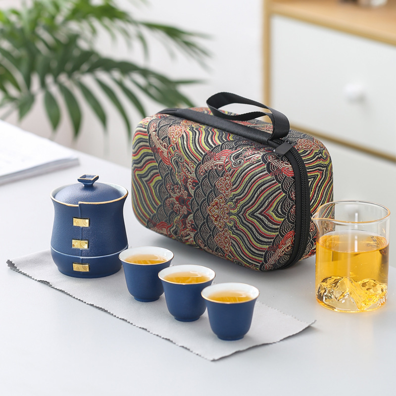 懒人陶瓷快客杯茶具套装 一壶三杯便携包 活动奖品