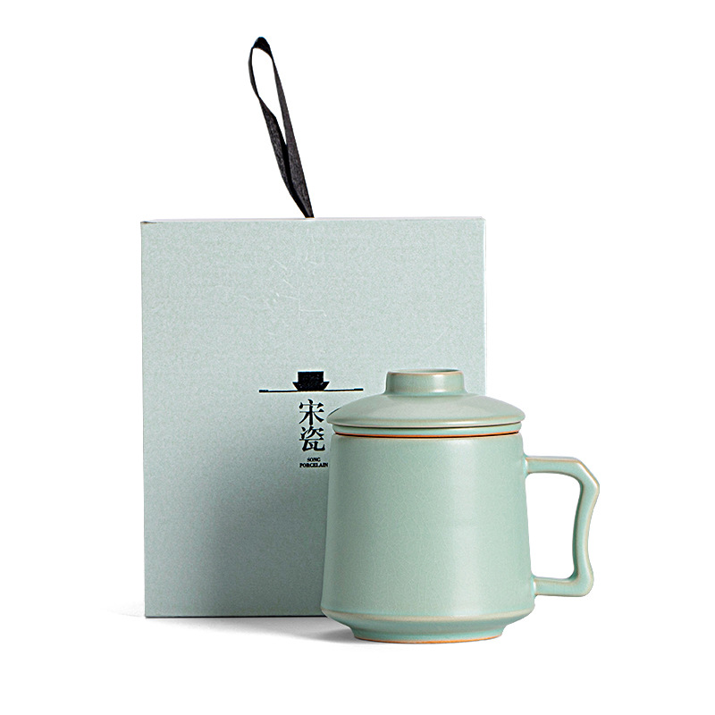 开片汝窑陶瓷茶杯茶水分离泡茶杯礼盒 过滤带盖家用办公室水杯 送客户礼品