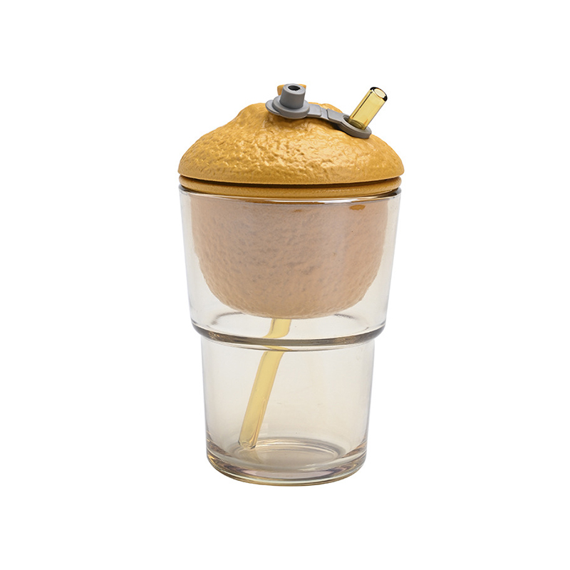 大橘大利玻璃吸管杯 办公茶水分离创意水杯370ml 趣味员工礼品