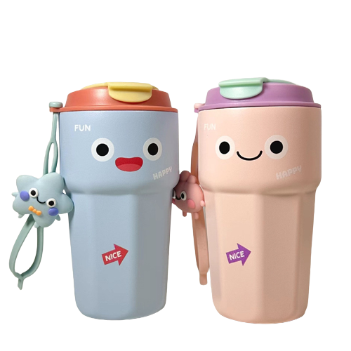 硅胶手提不锈钢保温杯 表情包随手咖啡杯450ml 网红水杯礼品
