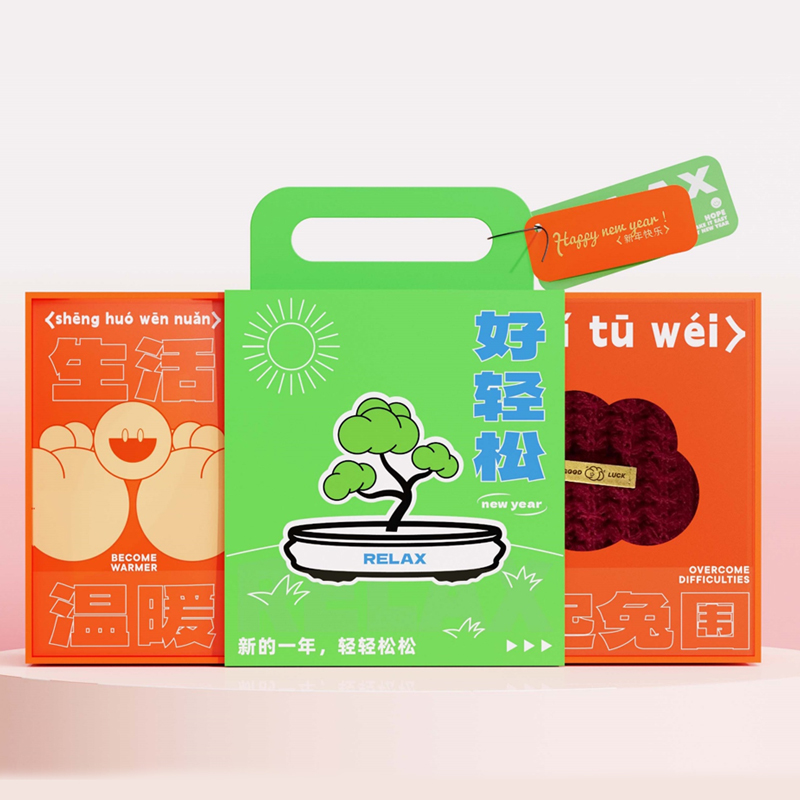 【好轻松-C1】2023年创意暖心新年礼盒 暖手宝+贴纸+红包*5+围巾 新年送员工什么