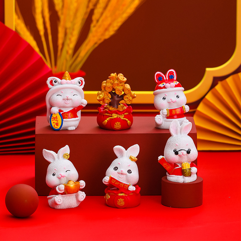 国潮系列兔年树脂小摆件 车载居家饰品 新年小礼品