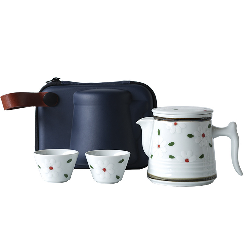 西田木雨雏菊茶具 便携式收纳包1壶2杯旅行户外陶瓷功夫茶具套装 商务礼品