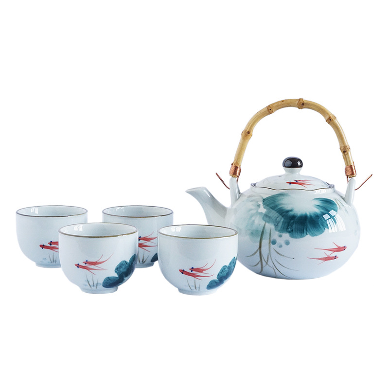 金鱼戏水茶具套装 日式高温釉下彩一壶四杯茶壶茶杯 高档礼品