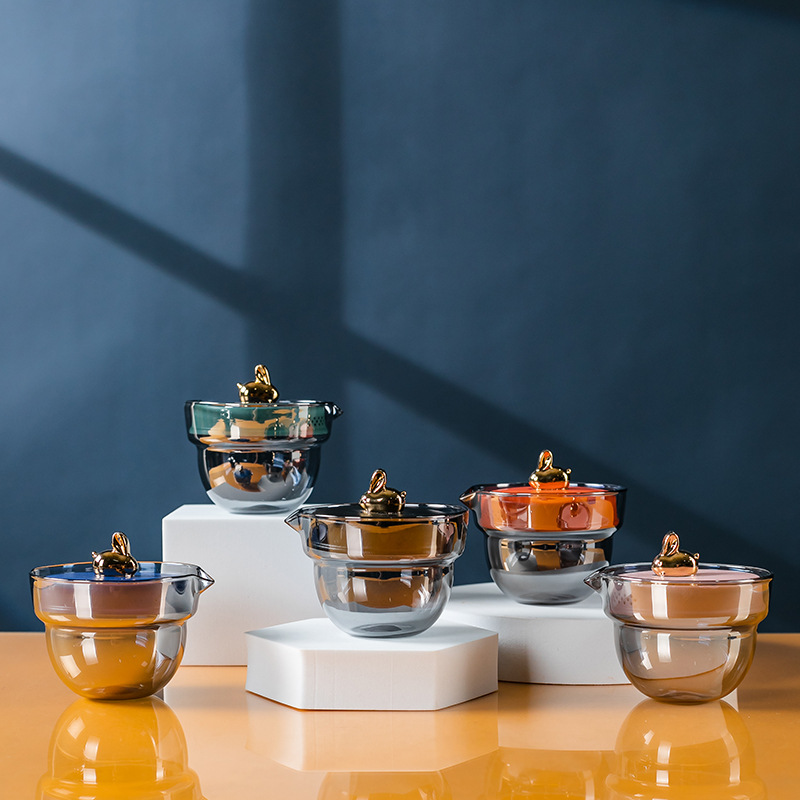 玉兔玻璃快客杯套装 简约一壶二杯 时尚茶具礼品