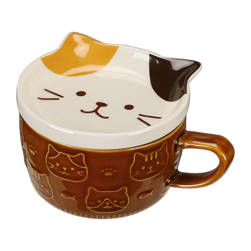 日式卡通动物盖杯   浮雕卡通陶瓷咖啡杯    公司活动个性奖品