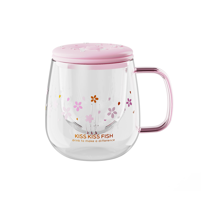 樱花喵喵花茶杯 彩色玻璃樱花杯 公司女神节礼品