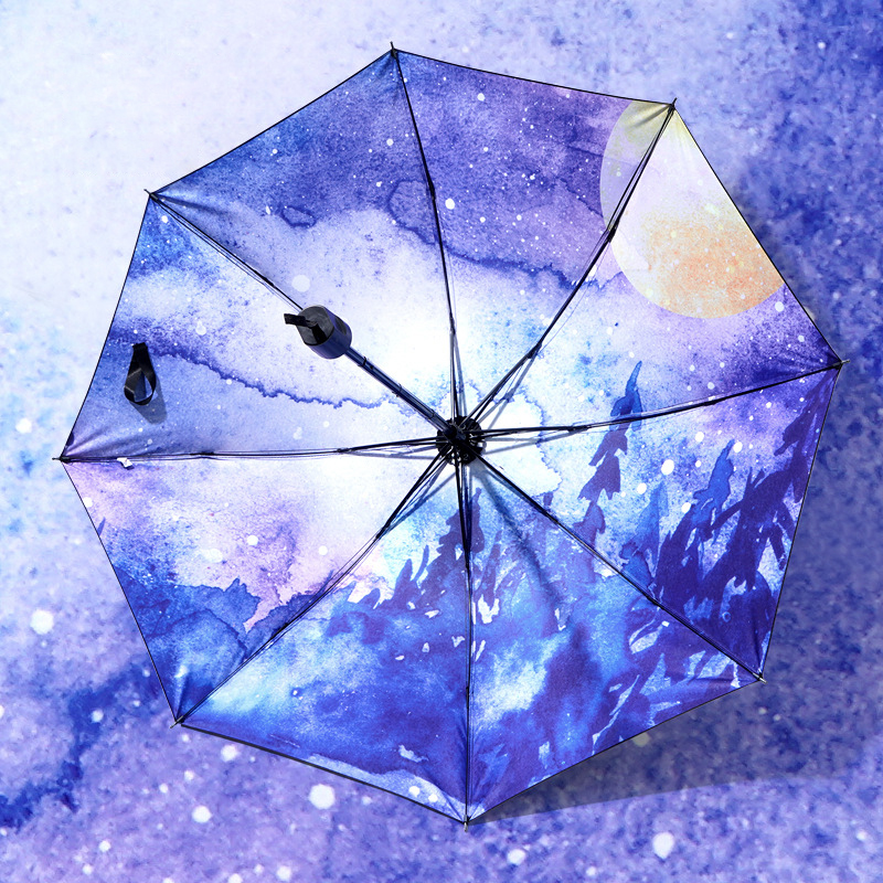 个性时尚璀璨星空晴雨伞     星空系列三折黑胶晴雨伞    送女性员工礼品