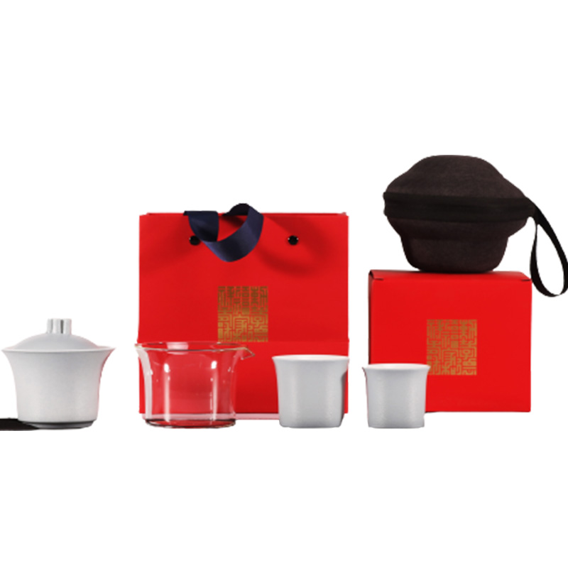 【福途快客杯】创意字器便携茶具 福字盖碗+玻璃公道+茶杯+隔离茶巾+收纳包 商务伴手礼礼品