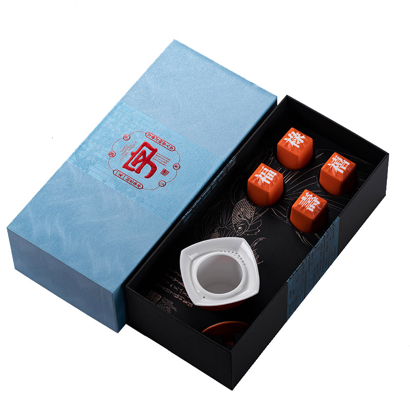 【四合如意】创意祝福活字杯礼盒  圆方壶+福禄寿禧字杯 送客户礼品         