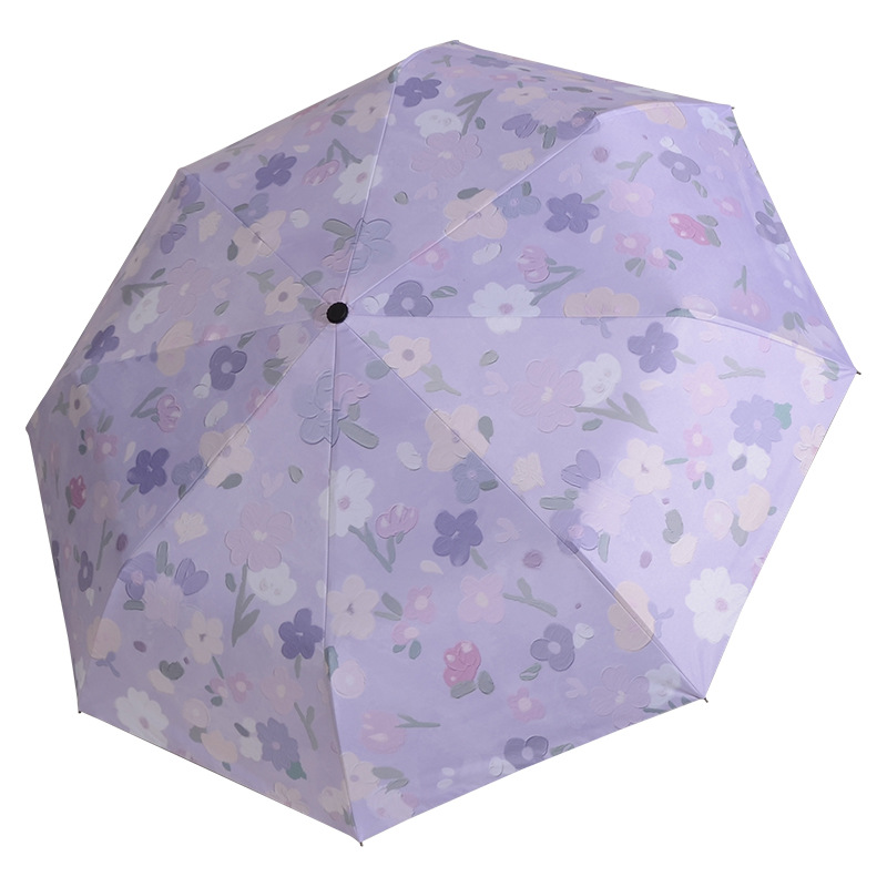 ins浪漫紫色小花晴雨伞 温柔油画风遮阳伞 三八女神节礼品
