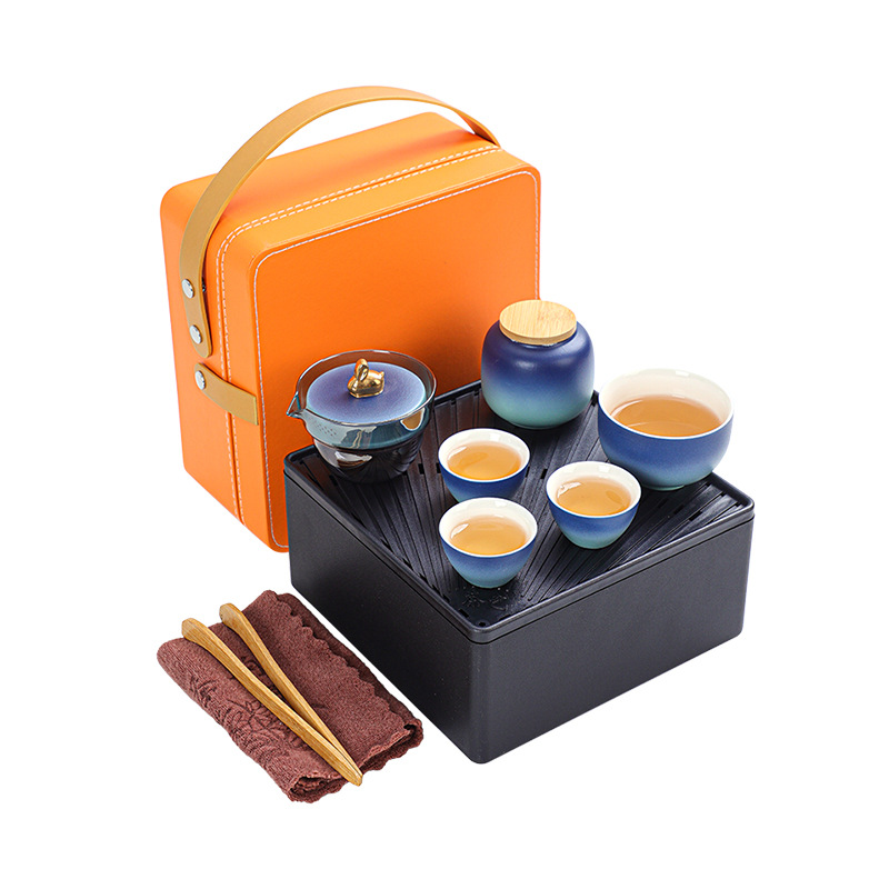粗陶商务茶具伴手礼 盖碗+主人杯+茶杯3个+茶叶罐 送客户礼品